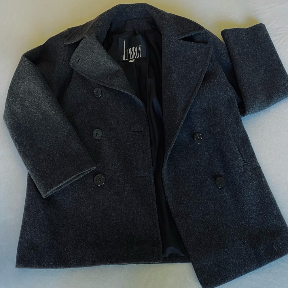vintage 90s j. percy dark grey merino wool peacoat / size 10